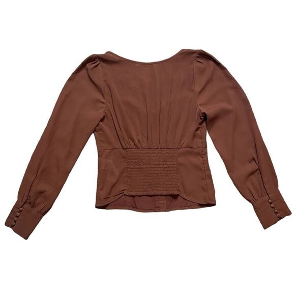 ABERCROMBIE & FITCH Long Sleeve Button Through V-Neck Top Brown Size Small - Picture 3 of 6